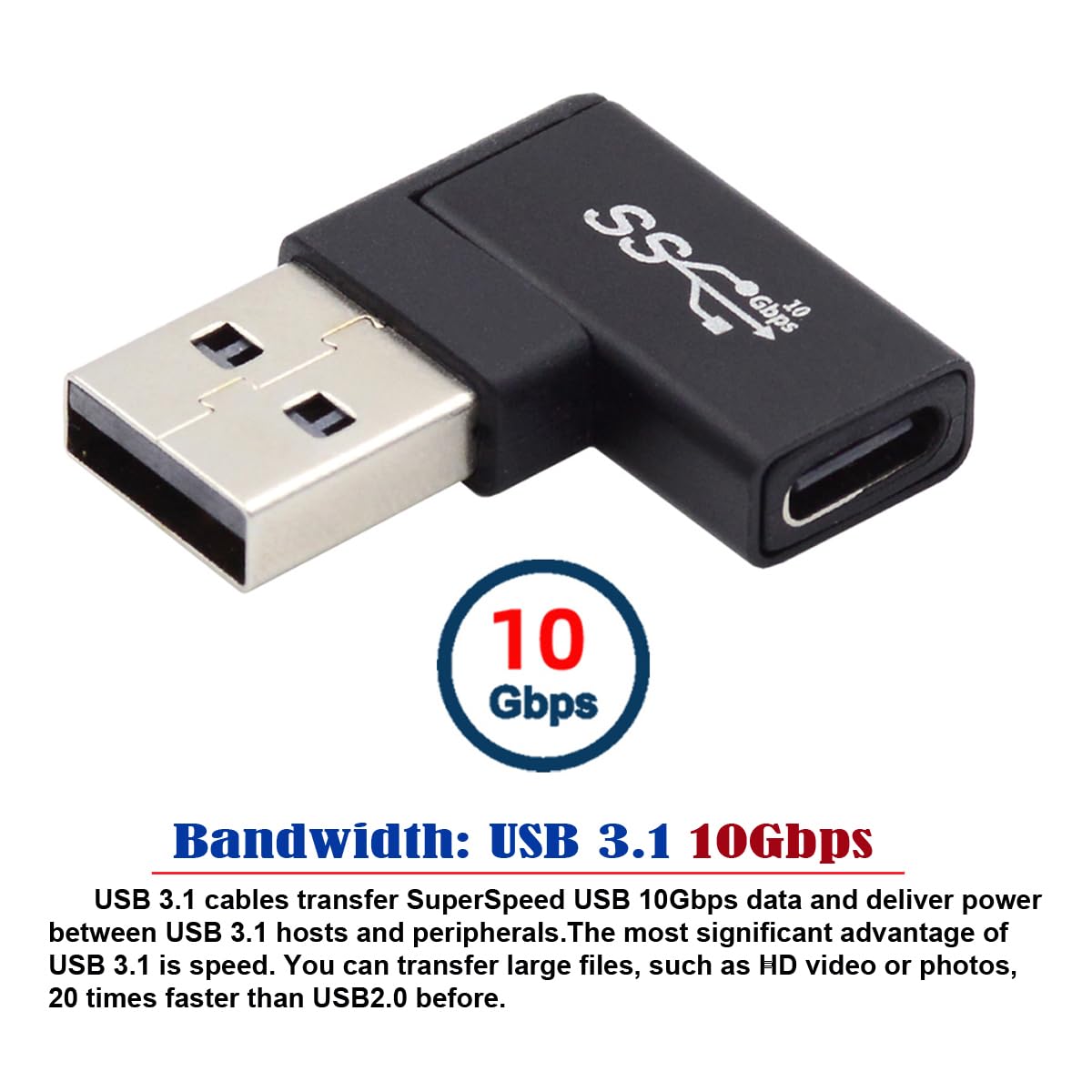 Cablecc - Cavo Dati USB 3.1 Tipo C Maschio A Femmina, Angolo Retto - Foto 5