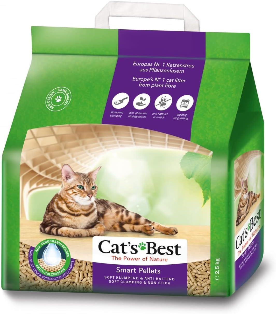 Cat's Best Smart Pellets Cat Litter (2.5 kg) Biodegradable Litter Up to 7 Weeks of Use Natural Absorbent Cat Litter