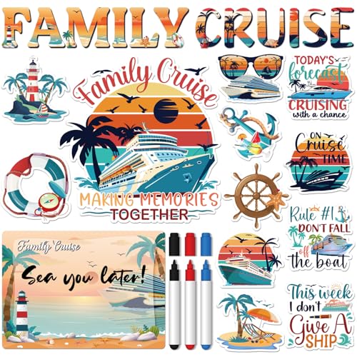 Dazoratix Family Cruise Door Magnets - 15 Pcs Retro Large Ship Cabin Decorations Magnetic Stickers Vintage Anchor Stateroom Decals for Trip Carnival Party Accessories Whiteboard Refrigerator Car Decor