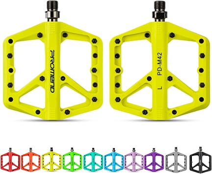 Bicycle Pedals MTB Nylon Non-Slip BMX Spinning Surface Enlarged Chrome Molybdenum Steel Bearing Axles (Yellow)