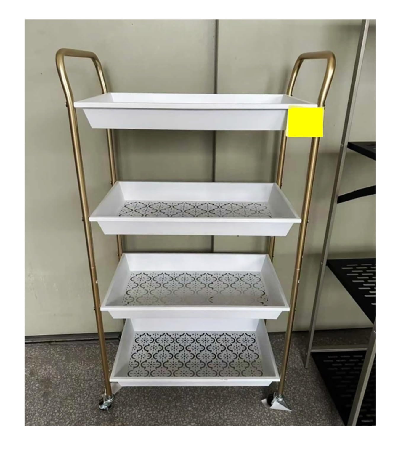 Carrito rodante de metal de 4 niveles, almacenamiento versátil para oficina, baño, cocina, carrito utilitario resistente con ruedas (blanco)