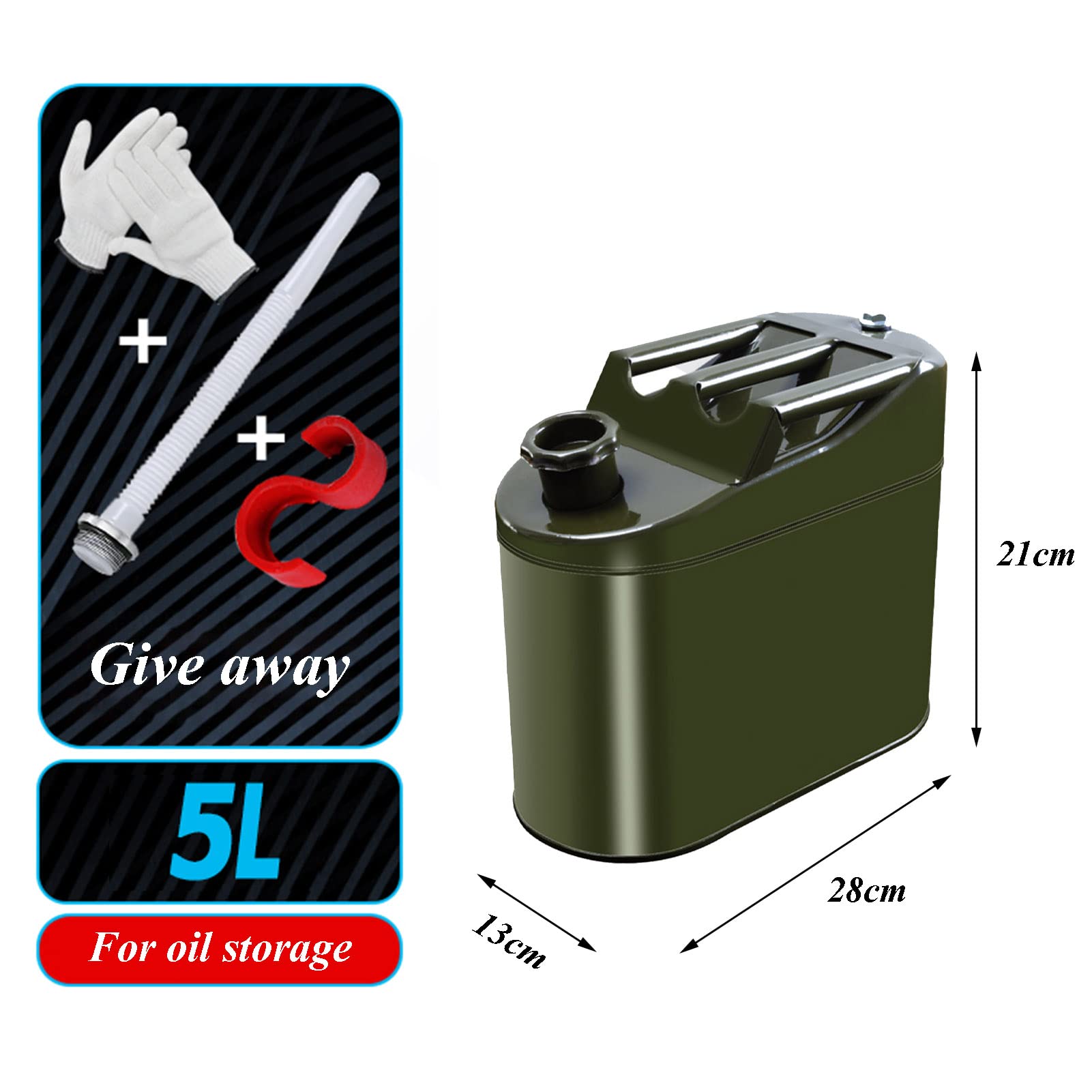 BHBXZZDB Bidon Gasolina, Bidón para carburante/Garrafa Metal Gasolina/Diesel 5/10/15/20/25/30L, Incluye guía de Aceite y Guantes