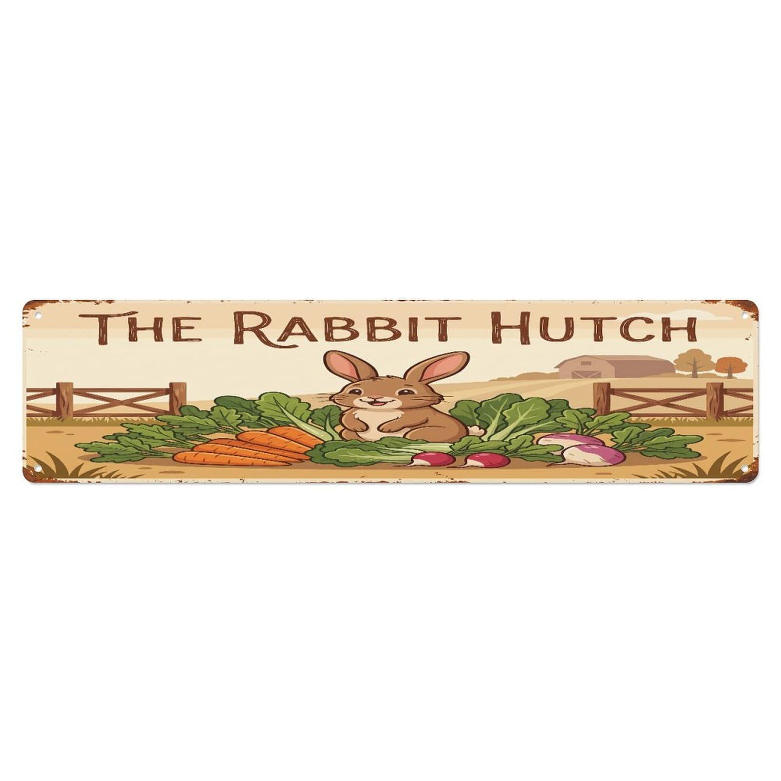 Metal Tin Sign Vintage Rabbit Farm Scene The Rabbit Hutch