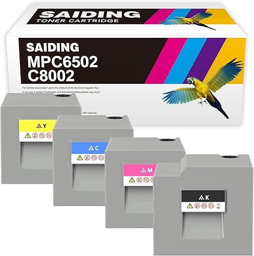 SAIDING Cartucho de tóner compatible de repuesto para impresora 842083 842084 842085 842086 para impresora Ricoh MP C6502 C8002 (paquete de 4)