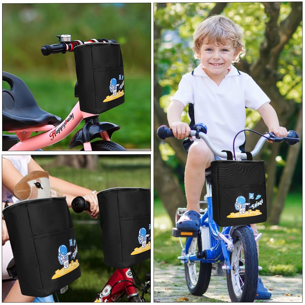 flintronic Cestino Bici per Bambini, Borsa portabiciclette Frontale in Tessuto Oxford Staccabile, Coperchio Rimovibile per Cestino Bici, Astronauta