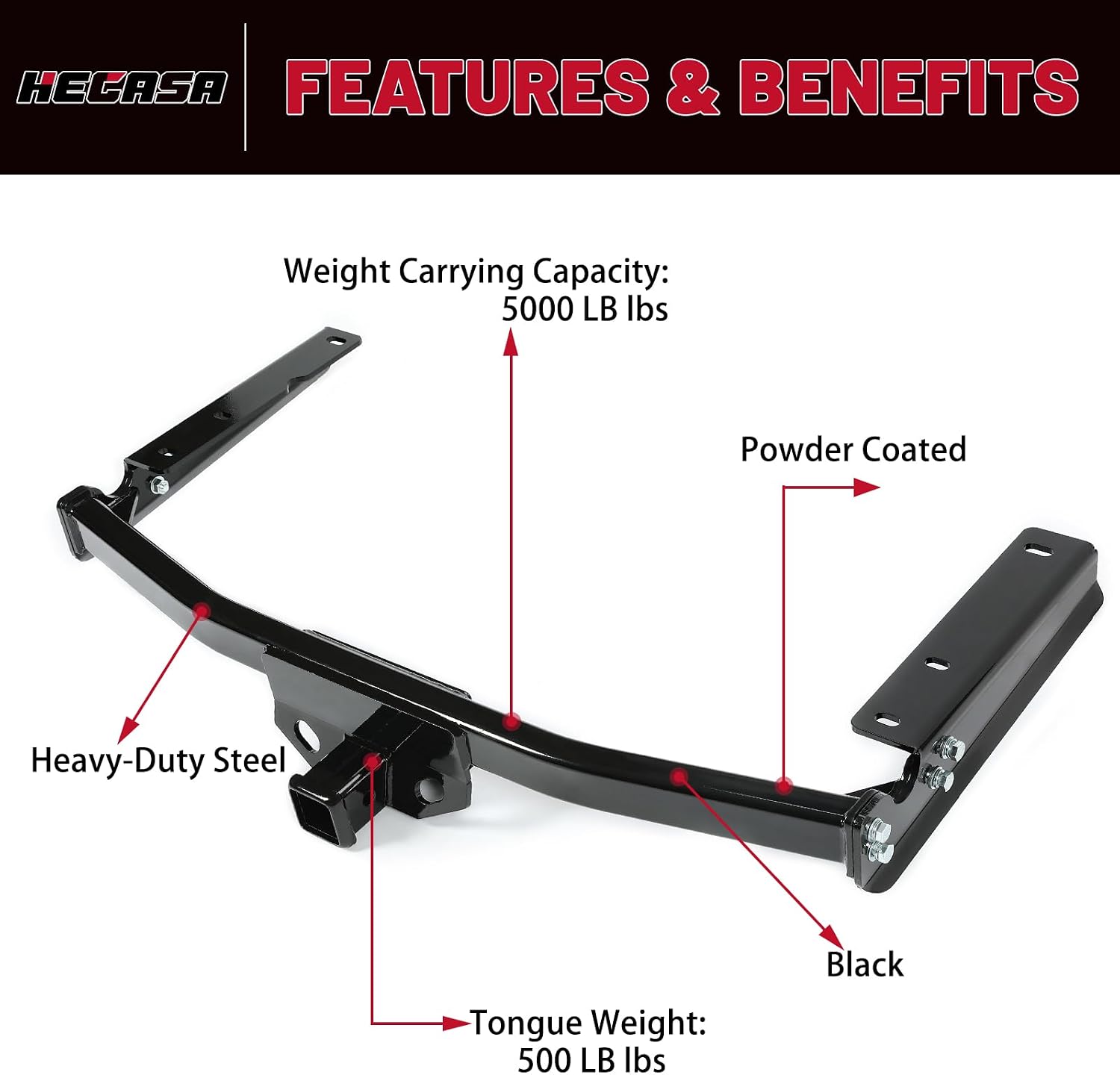 HECASA Class 3 Trailer Hitch Compatible with 2020-2023 Toyota Highlander Replacement for 13453 with 2 Inch Towing Receiver Powder Coated Steel (NN1177)