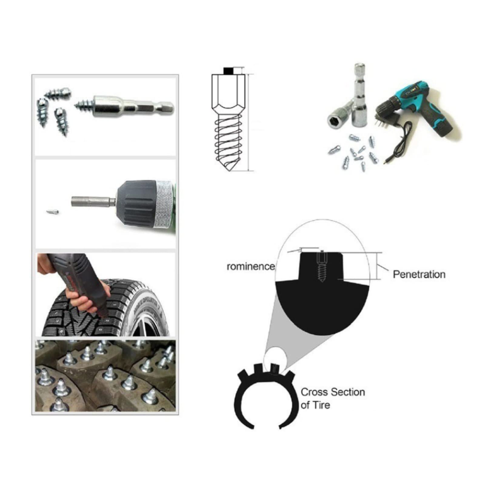 KIMISS Metallo 100 Pz 12mm Snow Ice Nail antiscivolo ruota Vite Accessori perno per auto SUV ATV camion, moto