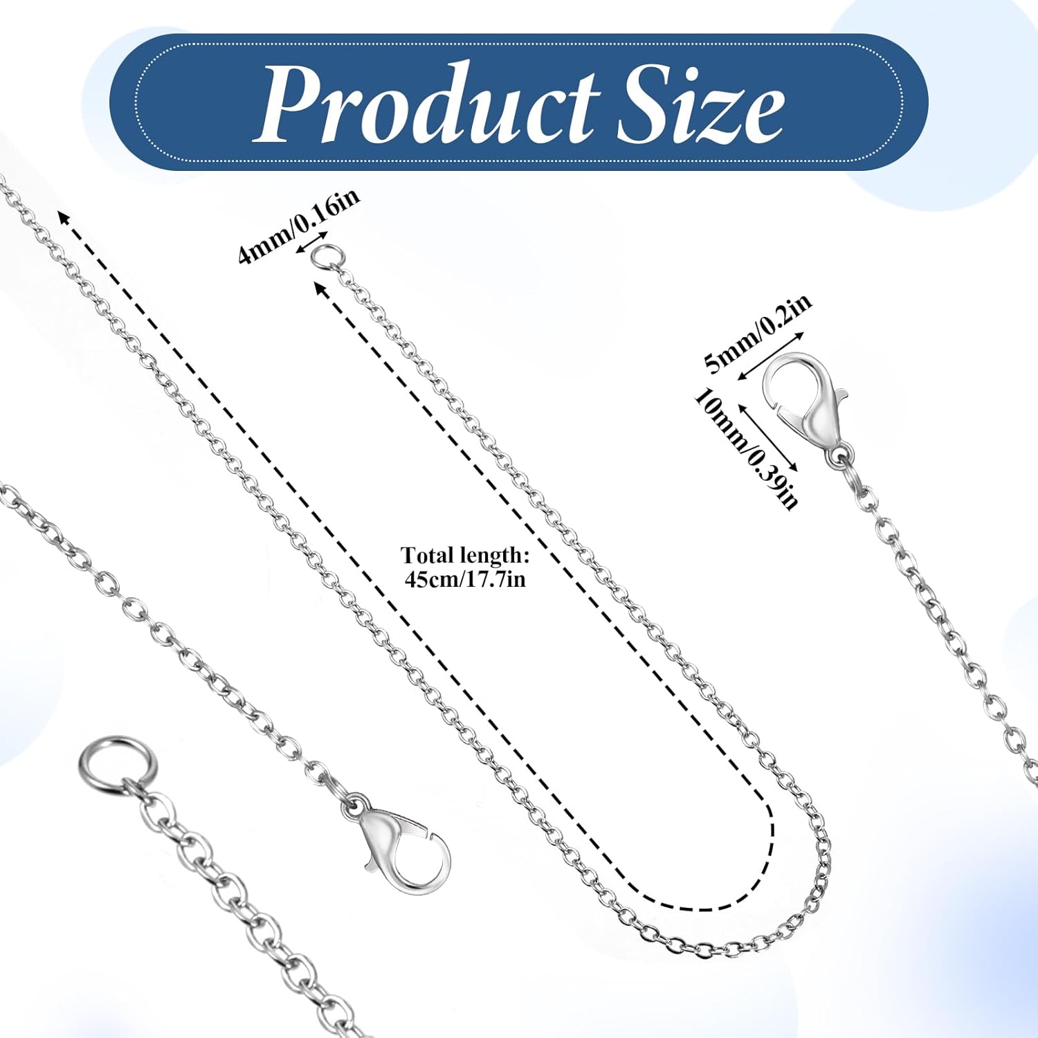 20PCS Necklace Chain with Lobster Clasps, Stainless Steel Necklace Chains, 17.7Inch 1.5mm Silver Chain for Jewelry Making and DIY Accessories, Necklace-Set (Fashion, Thin, Dainty and Sturdy) - Image 3