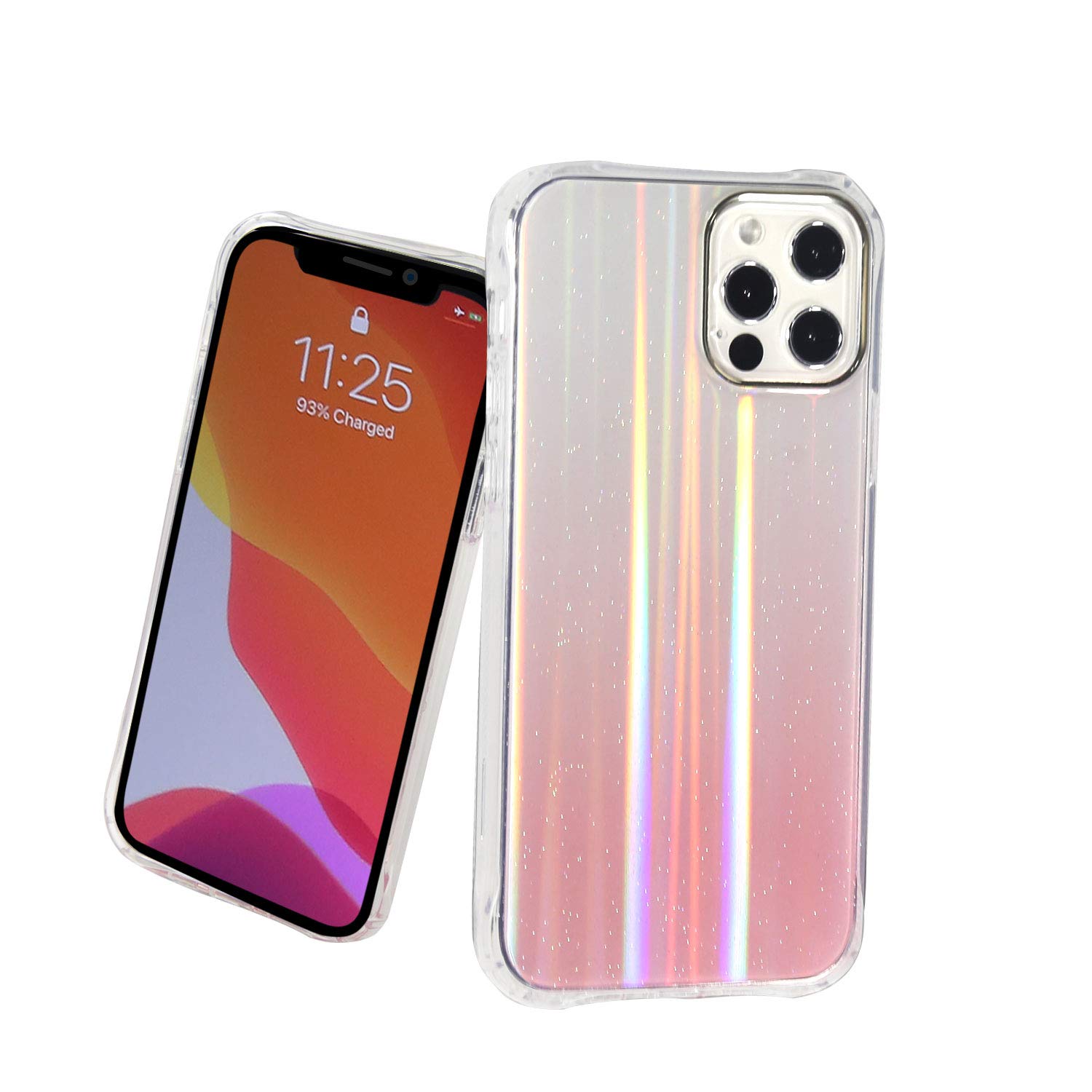 TILONBling Glitter Rainbow Case with Holographic Effect Compatible with iPhone 12/12 Pro (2021) 6.1Inch, Stylish Ultra-thin Protective Shockproof Bumper Cover Anti-scratch-(Pink)