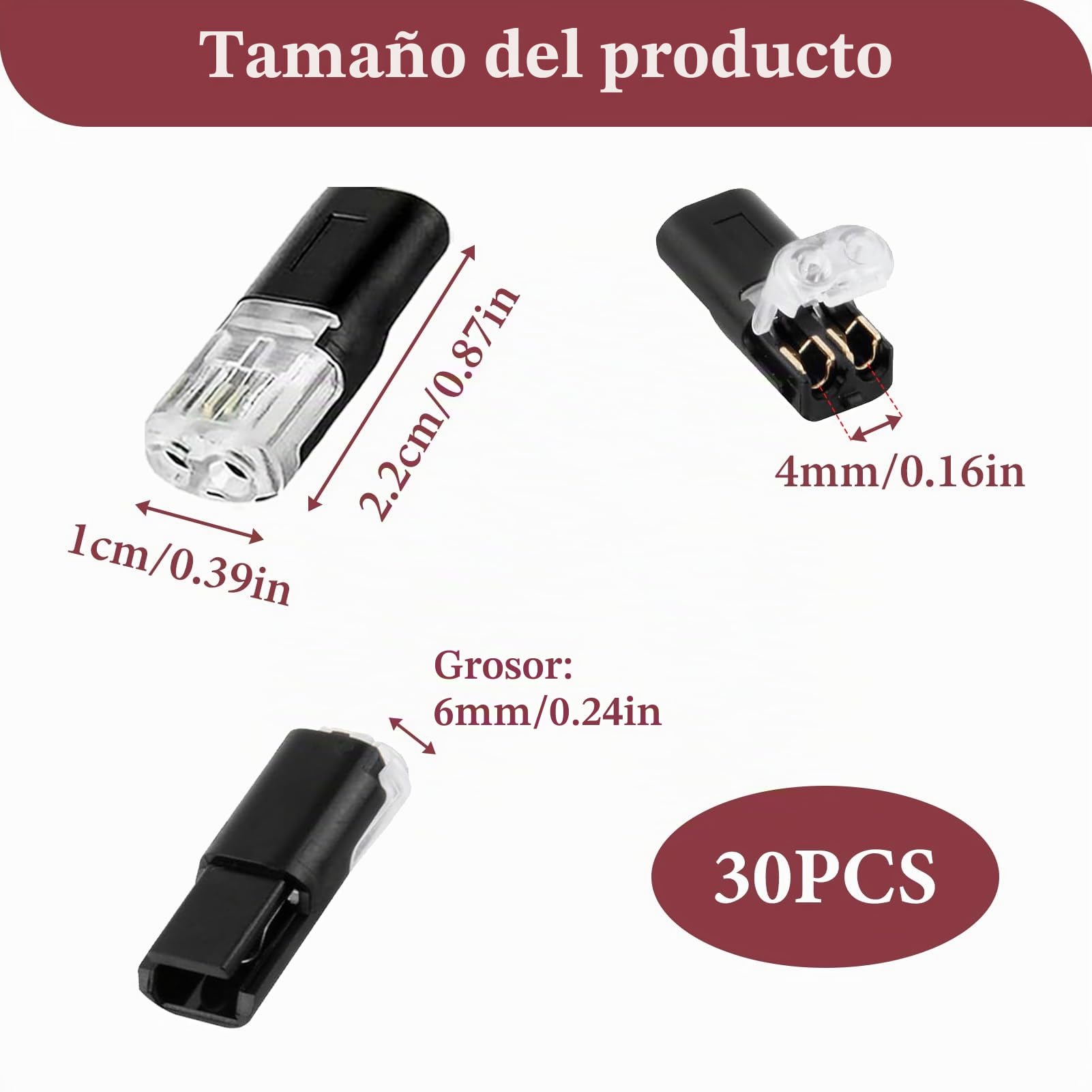 30 Piezas Terminal conector en H, Conectores Eléctricos Rapidos, 2 Pines Conector de Cable, 18-22 AWG Conector Conexión Rápida Cable, Duradero y Reutilizable, para Hogar y Automoción