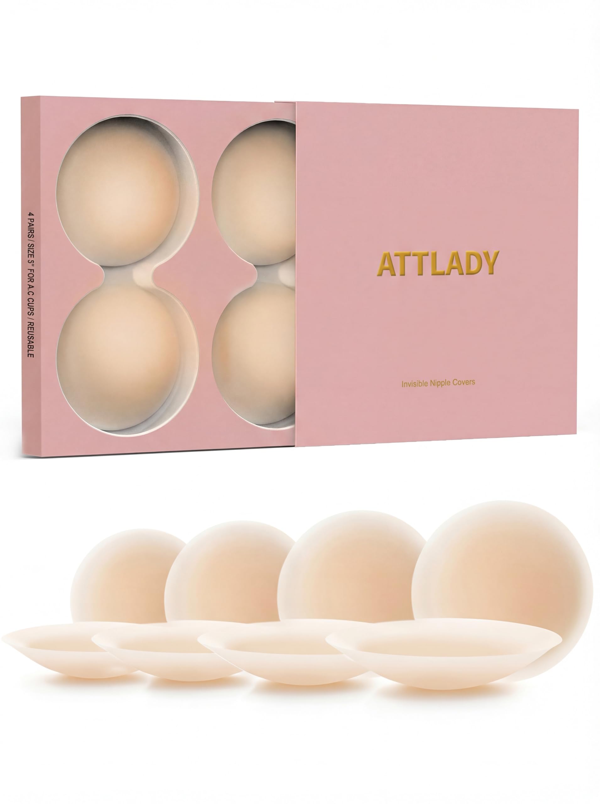 Nipple Covers No Show 4 Pairs- Reusable Adhesive Silicone Sticky Triangle Nipple Pasties for Women