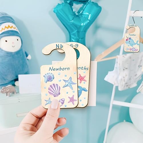 Miniatura 5 de CRASPIRE Divisores de madera para armario de bebé, divisores de tamaño de ropa del océano, corona, organizadores de armario, decoración de guardería