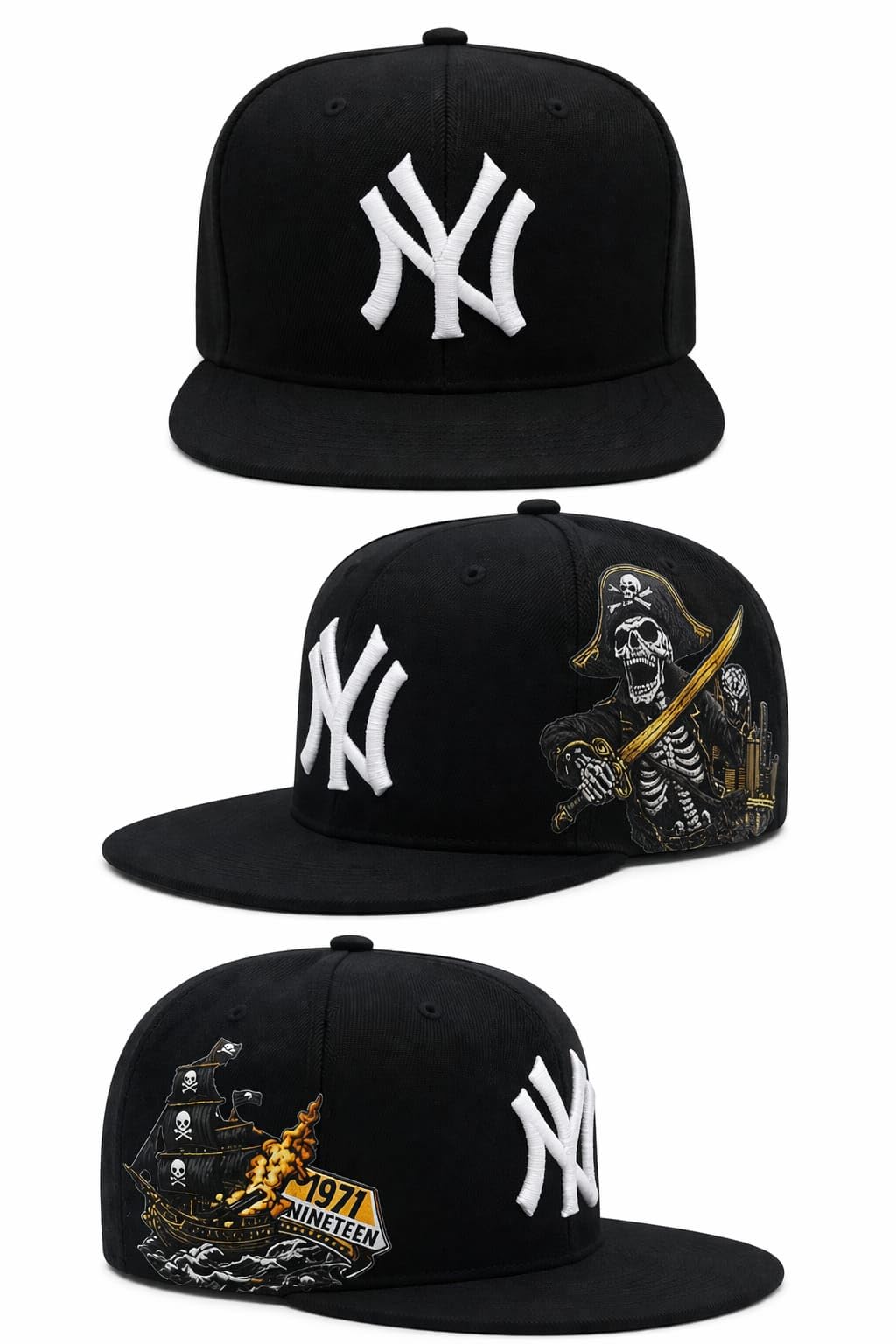Black Snapback Cap with Embroidery & 2 Sided Print | Adjustable Flat Brim Hat for Men & Women | Stylish Streetwear Baseball Cap-1pcs-image-16