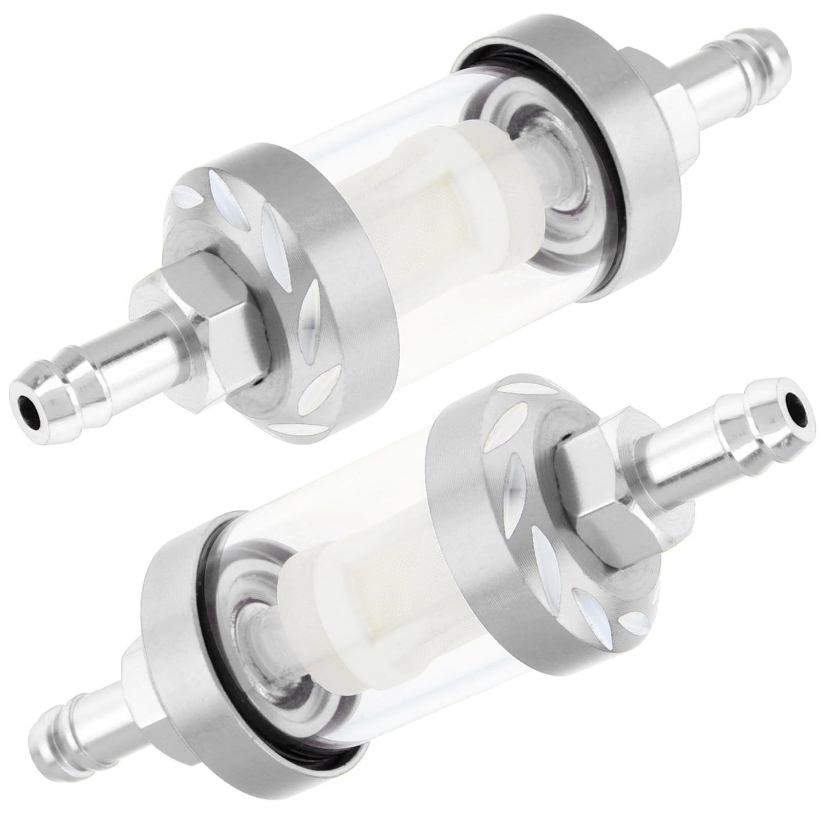 Windance 2PCS 5/16" 8mm Reusable Motorcycle Fuel Filter, CNC Aluminum Alloy Fuel Gasoline Oil Filter for ATV Dirt Pit Off-Road Bike Motocross (Silver)