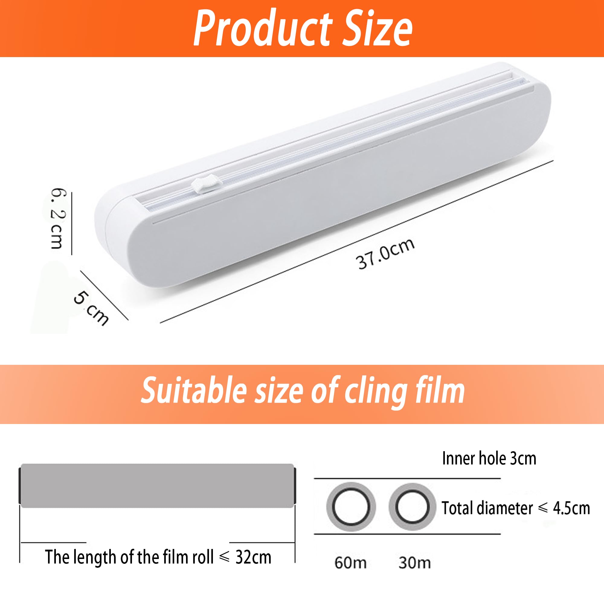 SUQ Distributeur de Film Étirable à Ventouse, Dérouleur Coupe-Film Papier, Coupe-Film en Plastique Réutilisable pour Film Alimentaire, Feuille d'Étain, Cuisine à Domicile, Restaurant, Sans BPA (Blanc)