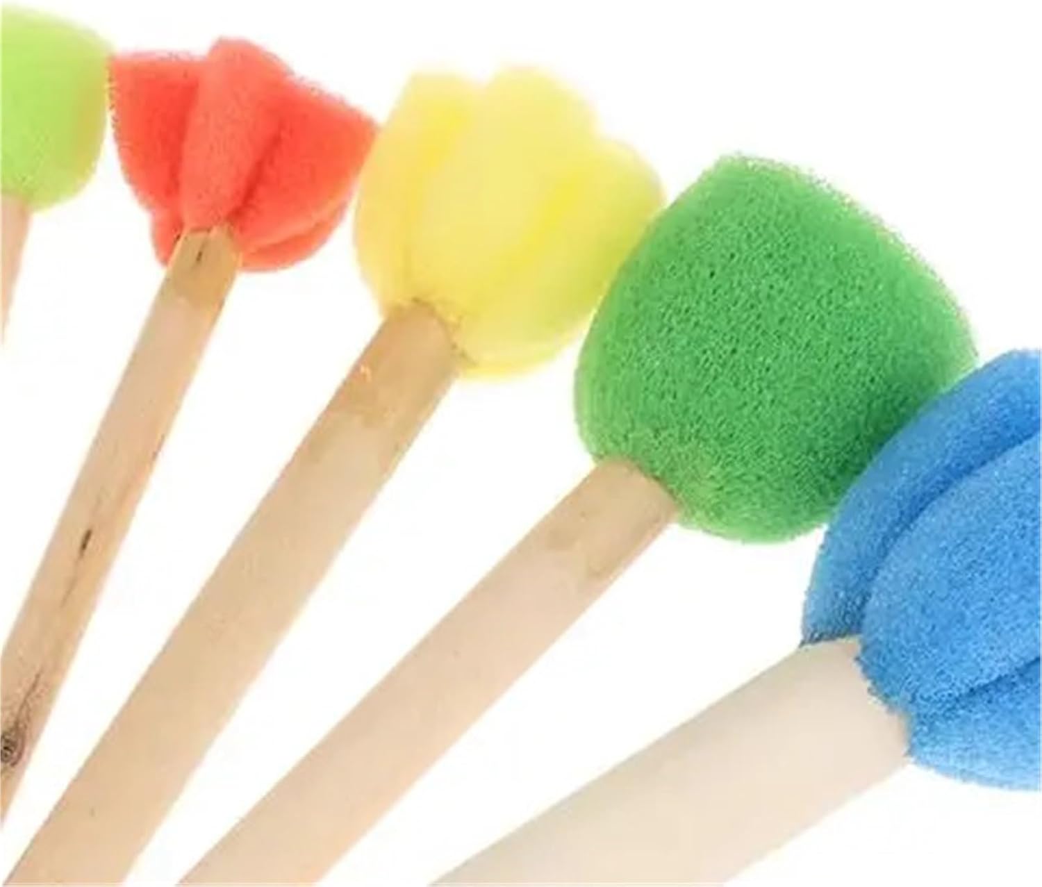 Foam Paint Brushes 16 Mini Flower Sponge Brush Sets - 5-Color Wooden Rod Tools for Art Painting Supplies
