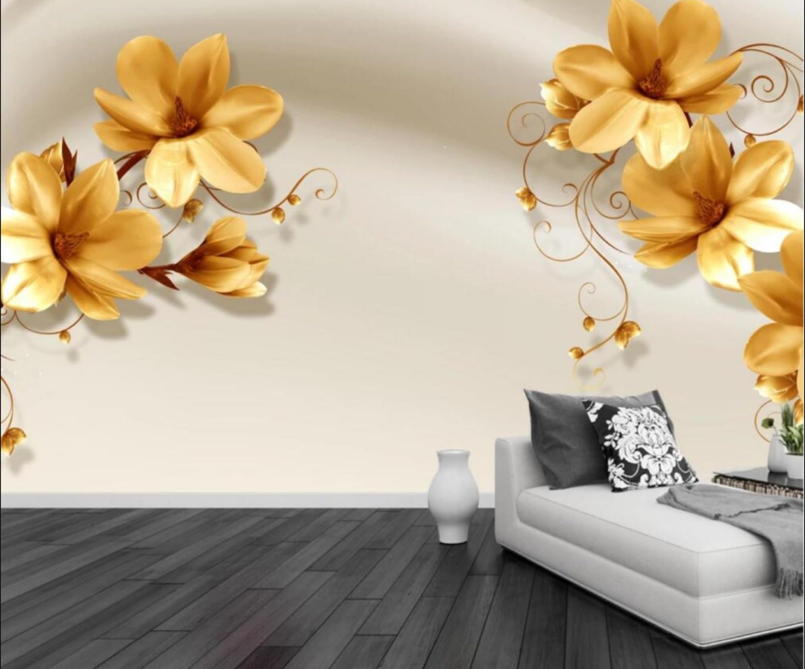 Złote tłoczone kwiaty tapeta tło ściany salonu sypialnia kawiarnia mural 3D 250 x 175 cm