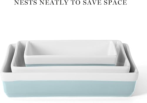 Miniatura 5 de MARTHA STEWART Juego de 3 piezas de utensilios para hornear de gres para horno a mesa, juego de platos para hornear y cazuela, azul polvoriento