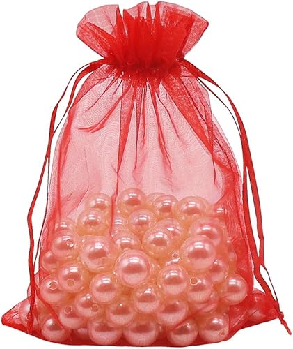 Miniatura 6 de HRX Package Bolsas de organza rojas, 100 unidades, 5 x 7 pulgadas, regalo de Navidad, bolsas con cordón, bolsas de joyería de malla para recuerdos