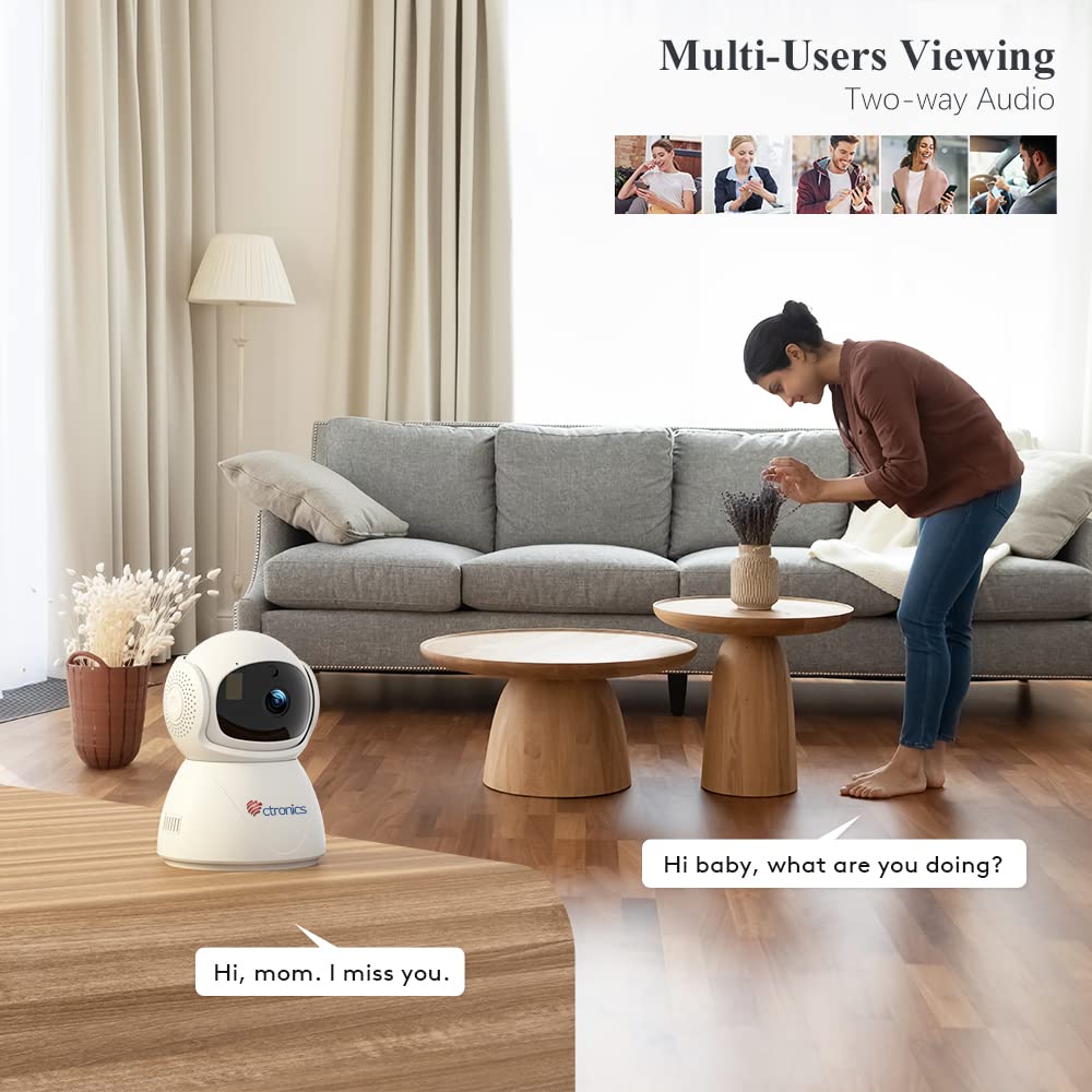 Ctronics 5MP Camara Vigilancia WiFi Interior, 2.4/5GHz WiFi & Bluetooth IP Camara de Seguridad, Detección Humano/Seguimiento Automático, PTZ 355°/ 90°, Visión Nocturna IR, Audio Bidireccional, FTP
