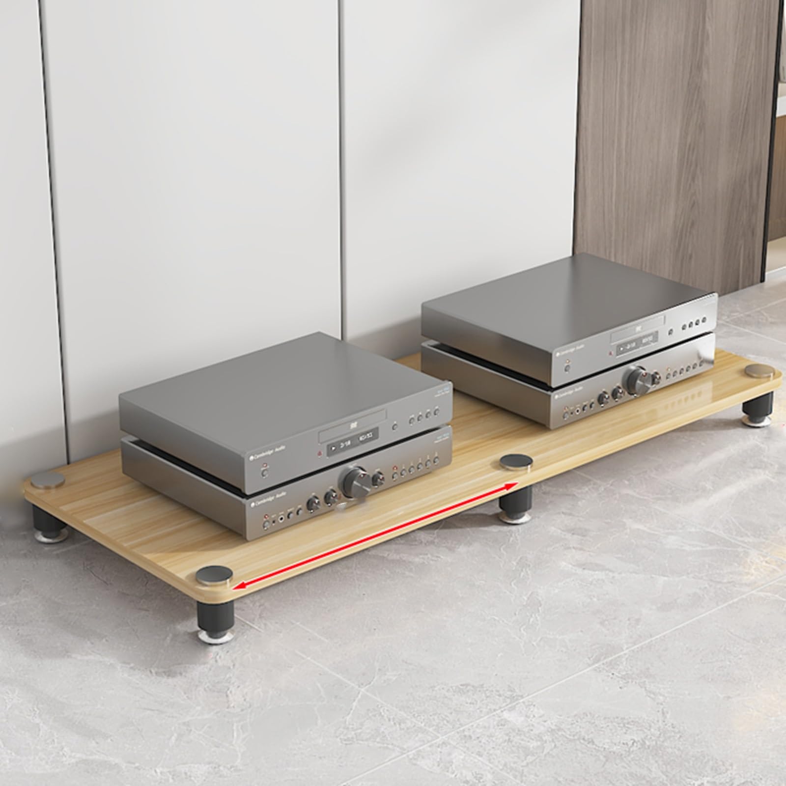 Supporto per Giradischi in Legno Stile Mid-Century con vano per vinili e Supporto per Altoparlanti. Mobile per dispositivi AV con vano per Lettori Dvd/decoder, Ripiani angolari, Design in No