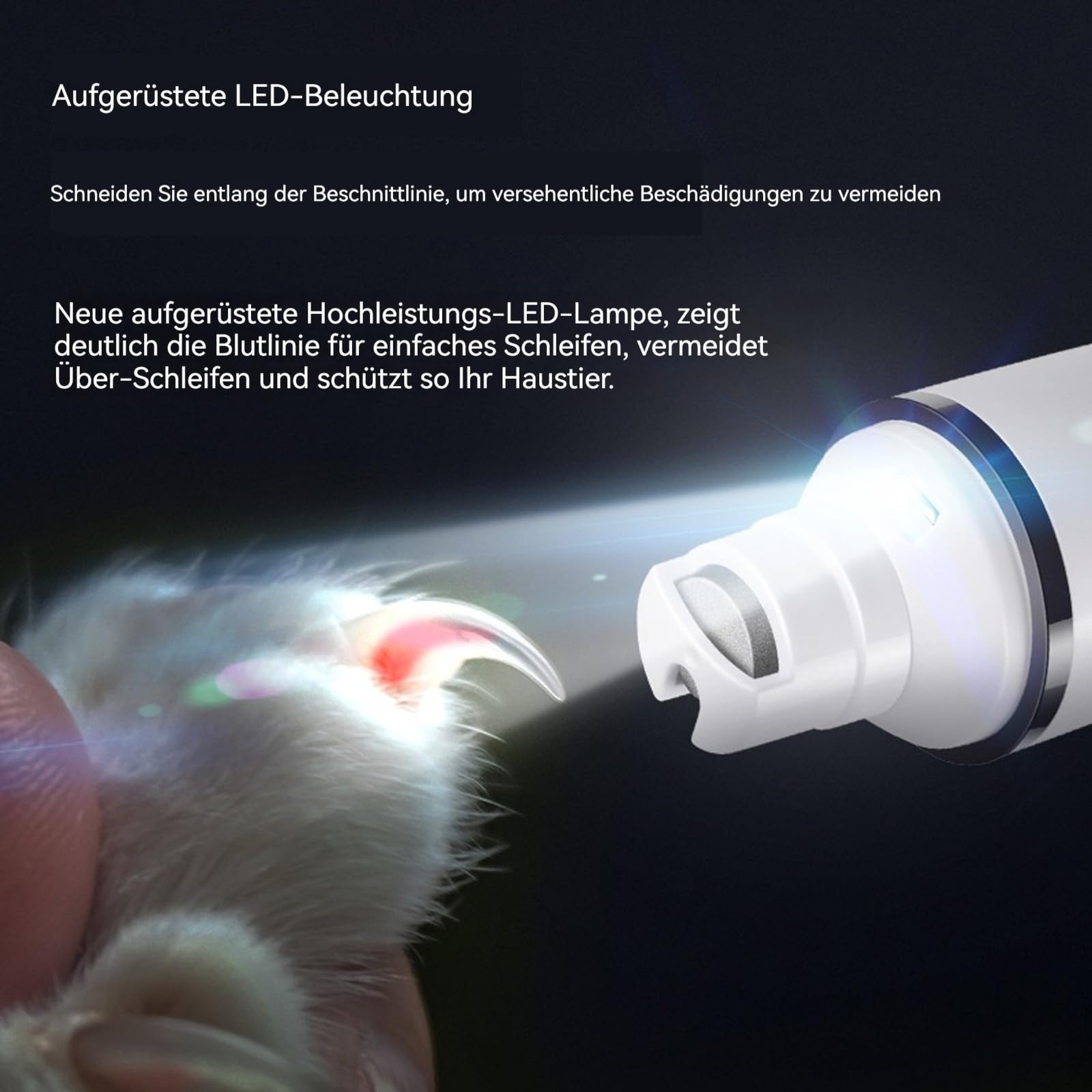 Rechargeable LED Pet Nail Grinder, Krallenschleifer Für Hunde, Elektrischer Krallenschleifer mit 3 Geschwindigkeiten, Leise Pet Paws Grooming, für Hunde & Katzen (2PCS-Weiß)