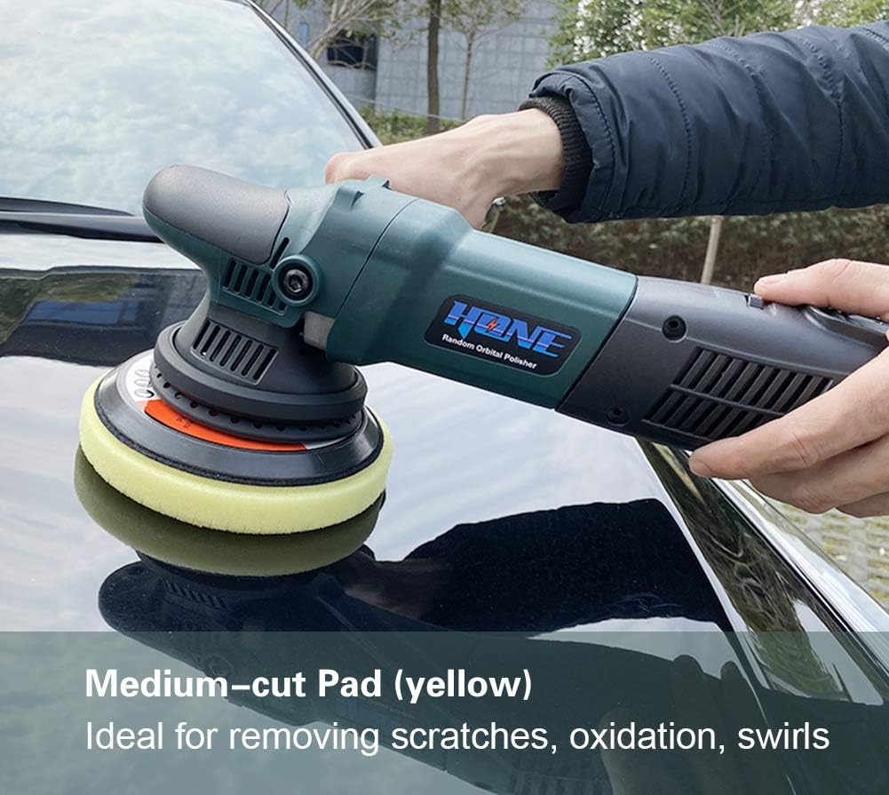 Creative Product HONE Car Polisher Buffer, 6/850W Dual Action Buffer with Variable Speed, 15mm Long-Throw Ramdom Orbital Polisher Waxer, Car Polishing and Waxing Kit HN615