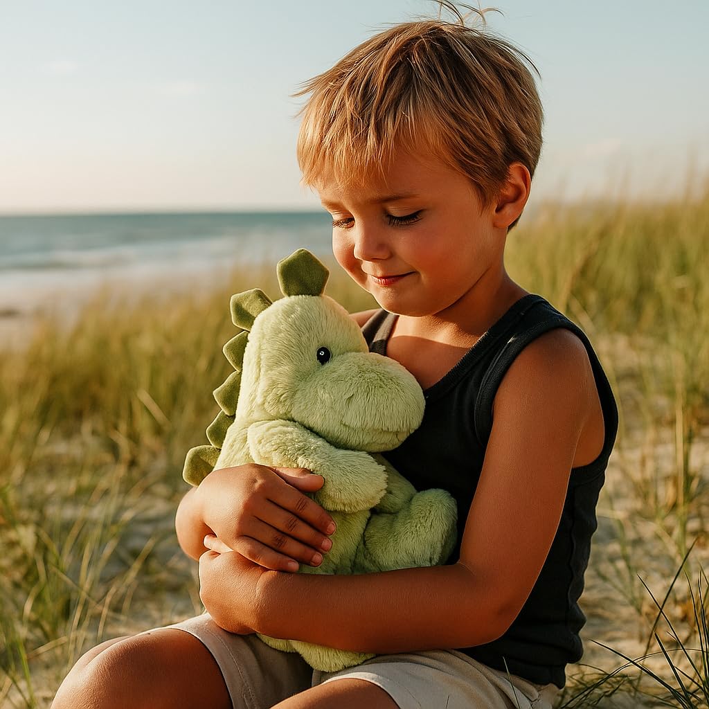 PLIC - Doudou Bouillotte Dinosaure, Peluche Chauffante Micro-Ondes, Sac de Billes Amovible, Chaud & Froid pour Coliques & Bobos, Housse Lavable