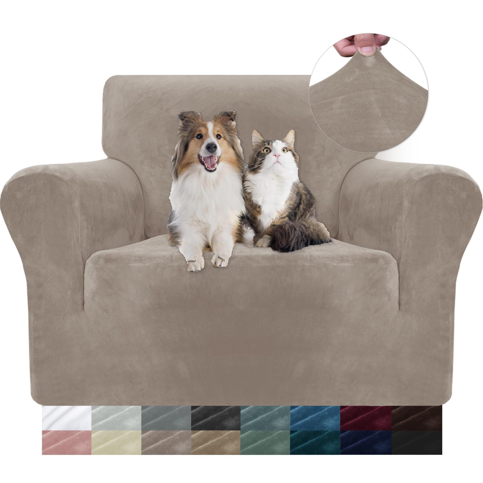 YSTELLAA Copridivano Velluto, Copripoltrona 1 Posto Con Braccioli, Copridivano Antigraffio Gatto, Copri Divano Elasticizzati, Copridivani Antimacchia Lavabile Antiscivolo Sofa Cover, Cachi