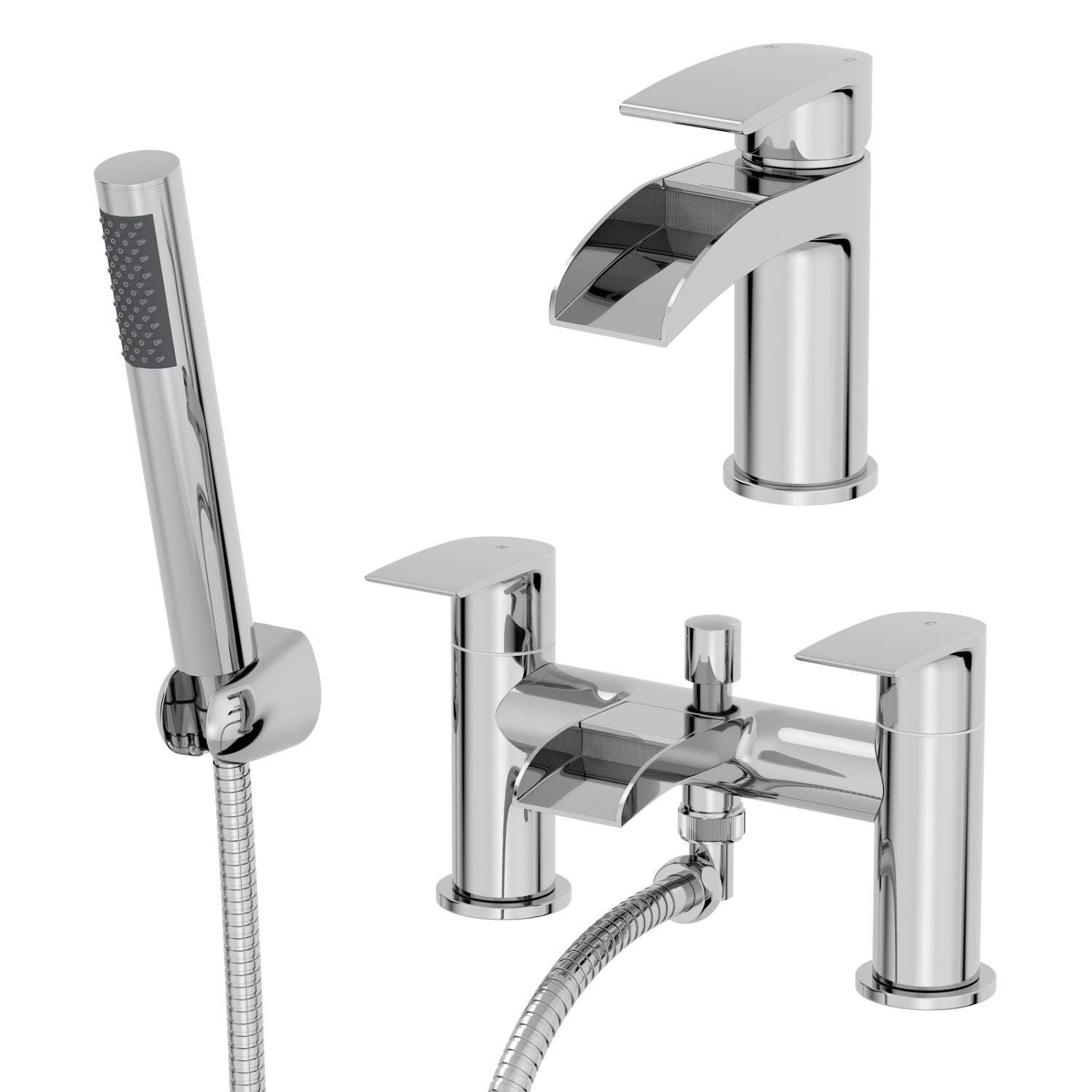 Modern Chrome Waterfall Bath Shower Basin Sink Mixer Tap Mixer Taps Set Bathroom 5056093678386