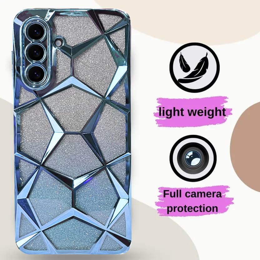 Image of VONZEE Gradient Glitter Case for Samsung A36, Luxury Electroplated 3D Cube, Diamond Bling Shiny Soft TPU Clear Shockproof Women Girls Protective Phone Cover (Sierra Blue)