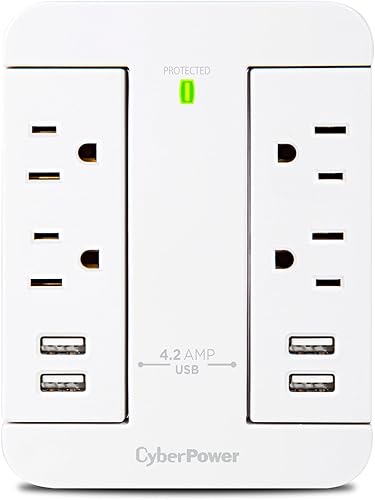 Miniatura 12 de CyberPower CSP600WSURC5 - Protector de sobretensiones profesional, 900J/125V, 6 tomas giratorias, 1 puerto de carga USB-C, diseño de enchufe