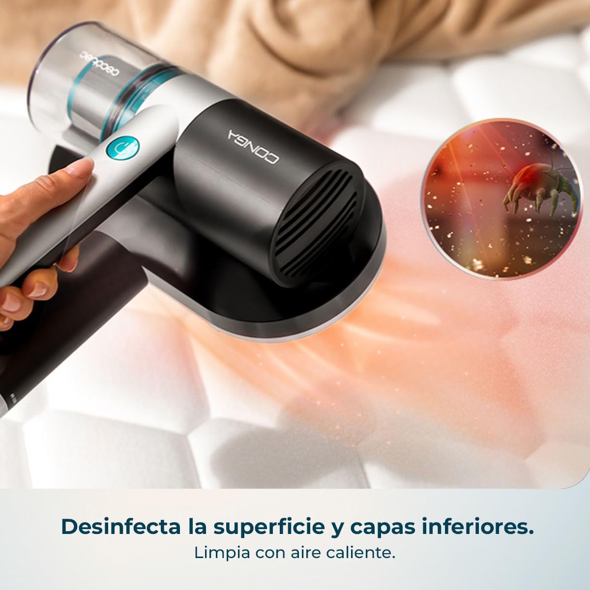 Cecotec Aspirador de Colchones y Tapicerías de Mano Conga Rockstar 3000 Mattress Essential. 300W, 10kPa, Luz Ultravioleta UV-C, Tecnología con Cepillo Motorizado y Aire Caliente, Retiene Alérgenos - 5