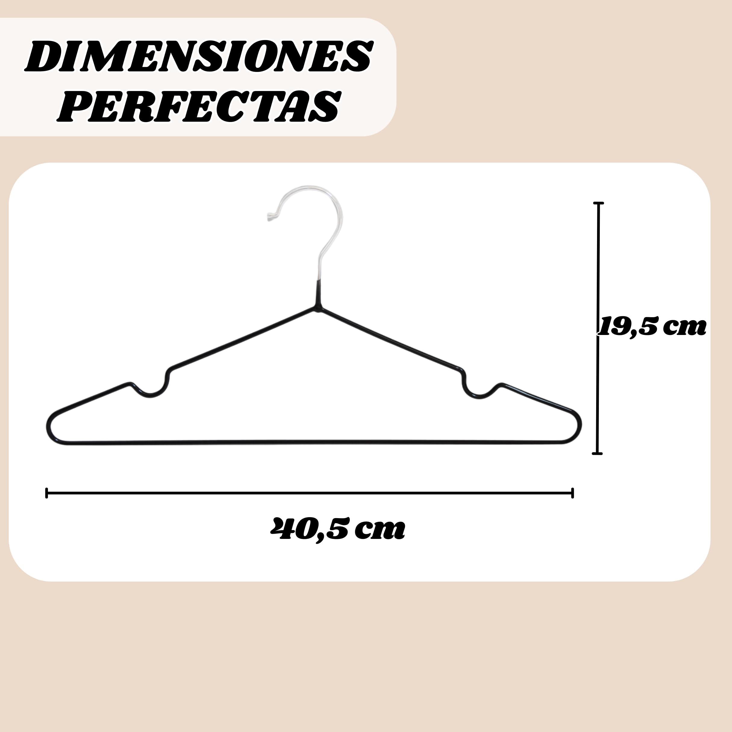 Weida | Paquete de 50 Perchas metálicas Antideslizantes | Recubrimiento de Goma Suave, Delgadas y Resistentes |Ideal para Pantalón, Camisa, Traje |40.5X 19.5 cm (Negro)
