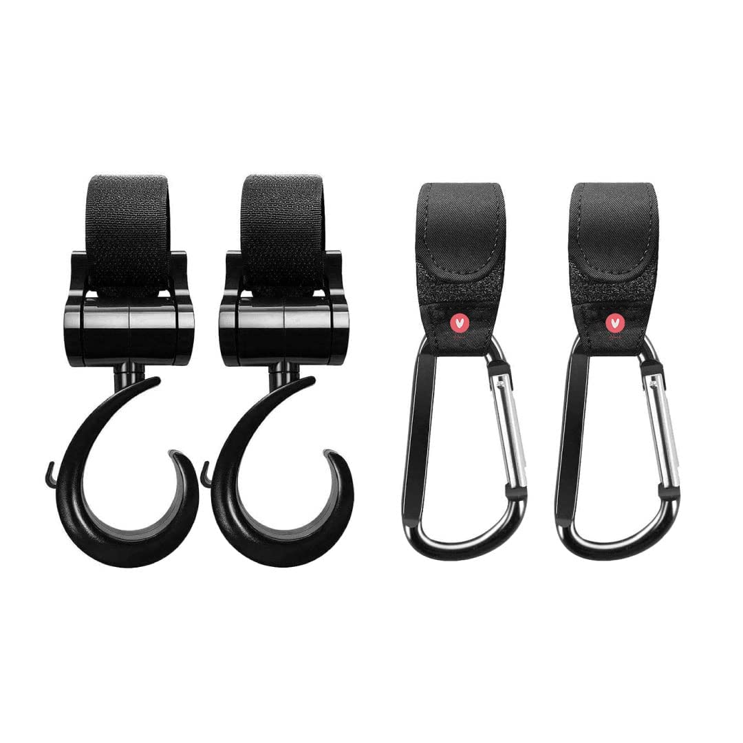 SEAEYES Baby Stroller Hooks Clips, Pushchair Hooks, Convenient Stroller Accessories Mommy Bag Hooks for Hanging Diaper Bags Purse, Stroller Organizer, Perfect for kinds of strollers, Buggy Pack of 4