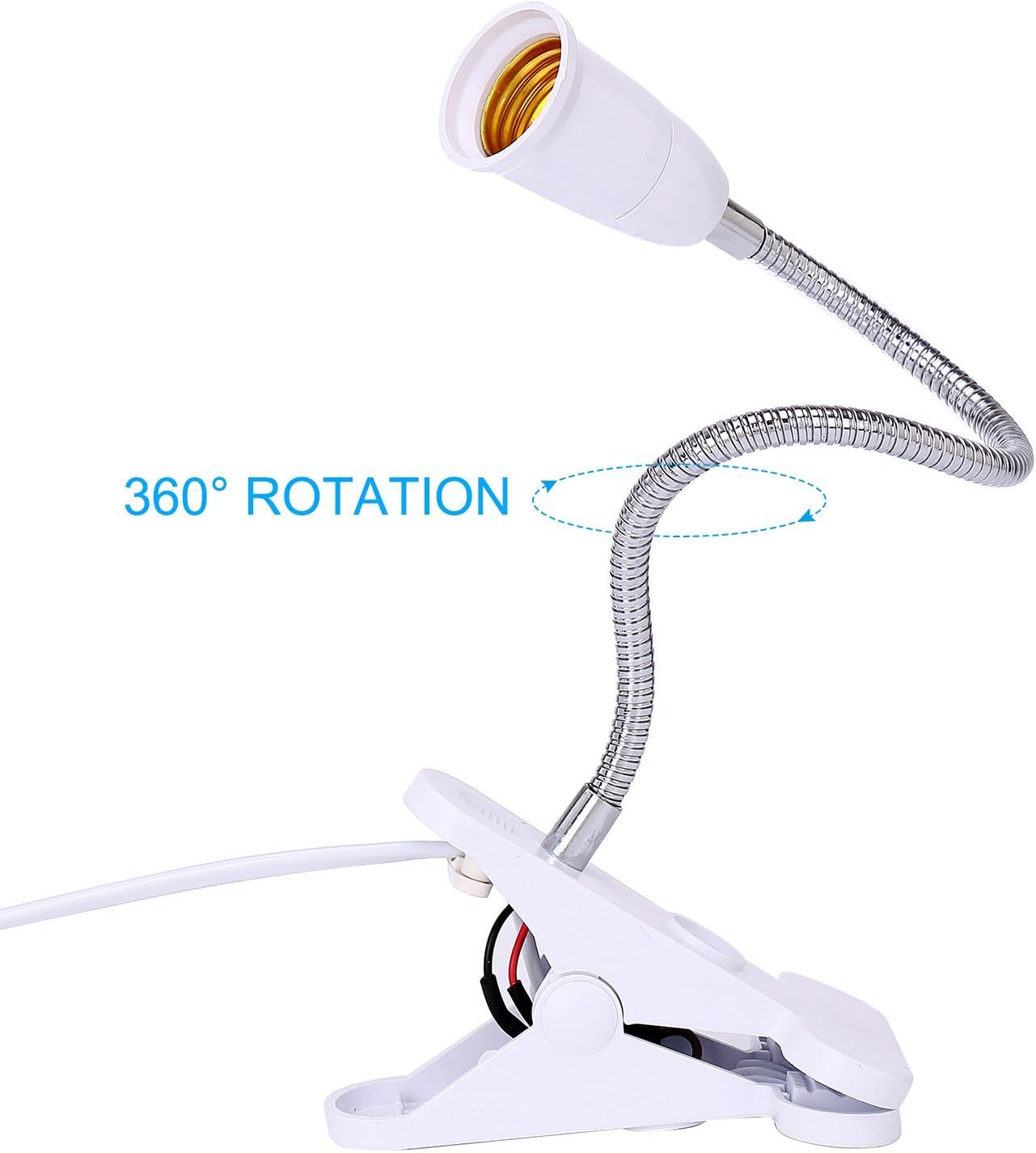 Jenabom 360 Degrees Flexible Lamp Holder Clip E27 Light Base, Lamp Light Socket,Lamp Holder with On/Off Switch,Clip Desk Lamp for Plant Grow,Room