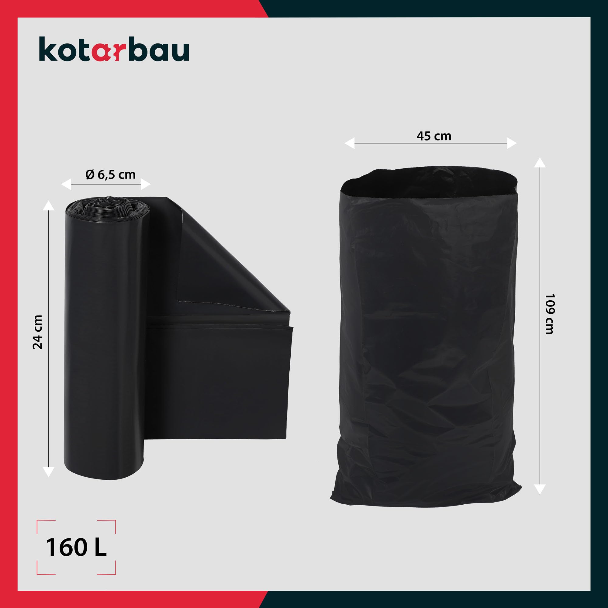 KOTARBAU® 3 x Sac Gravat, Sac A Gravats en Plastique, Chantier 160l 65µm à usages Multiples pour déchets et ordures