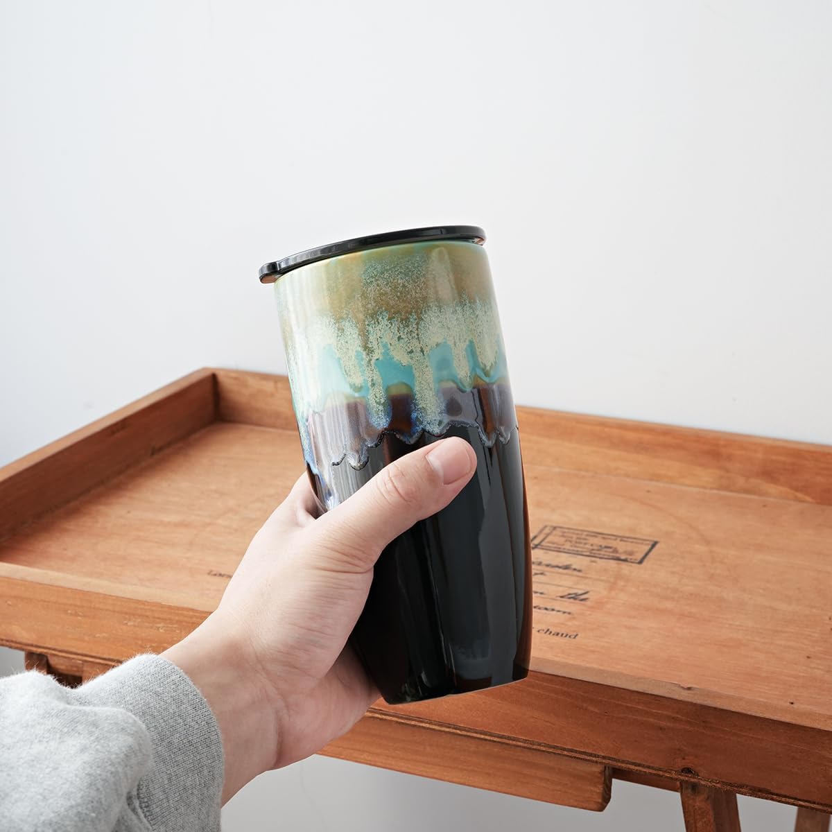 Bosmarlin Ceramic Travel Coffee Mug with Lid, 21 oz, Portable Coffee Cup for Car Cup Holder, Microwave and Dishwasher Safe, Reactive Glaze - Image 6