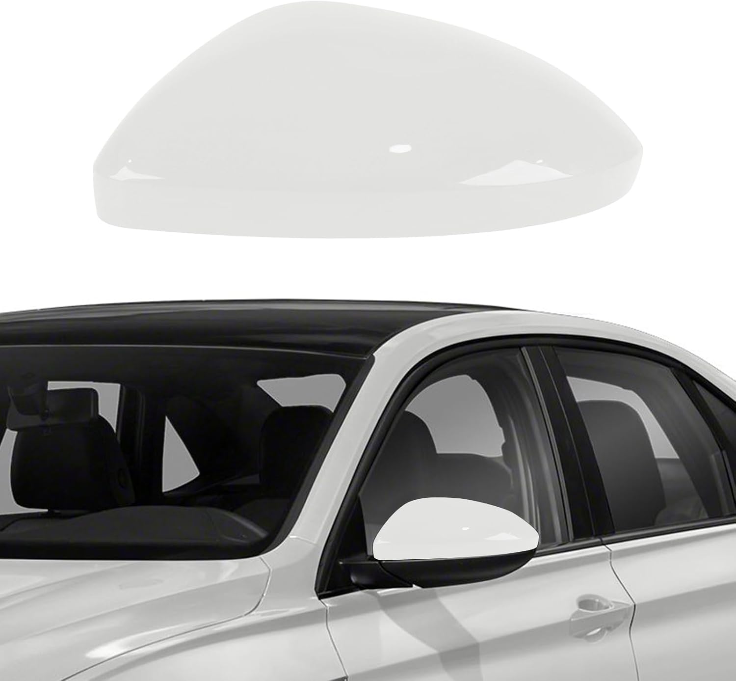 Left Driver Side Mirror Cover Cap Compatible with VW Jetta 2019 2020 2021 2022 2023 2024, 【Only for US Version Without Turn Signals】, Clip-on Rearview Door Mirror Housing Cap Trim, White