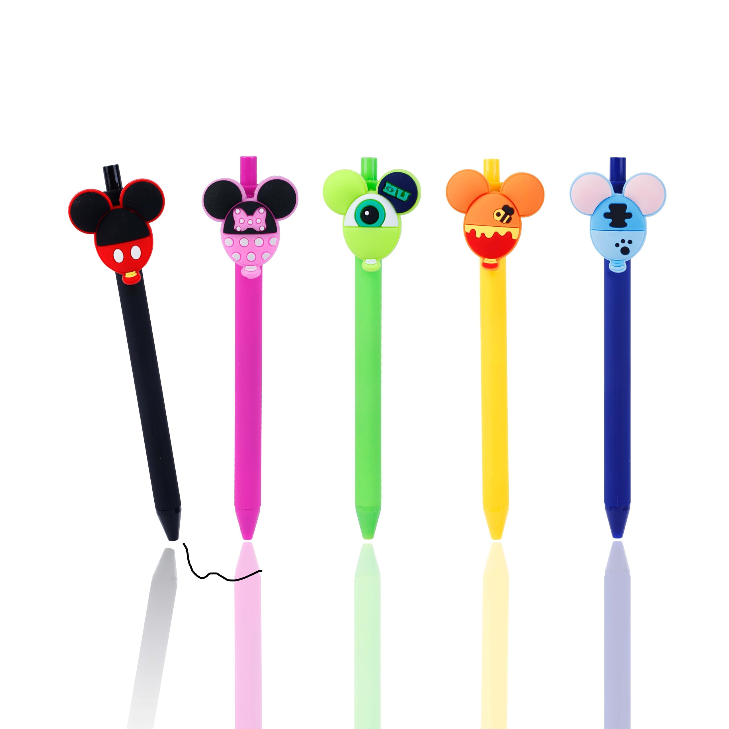 Ainvliya 5PCS Cartoon Ballpoint Pens, Cute Retractable Gel Pens With 3D Ears, Student Stationery Push-Action Pen, Party Bag Fillers