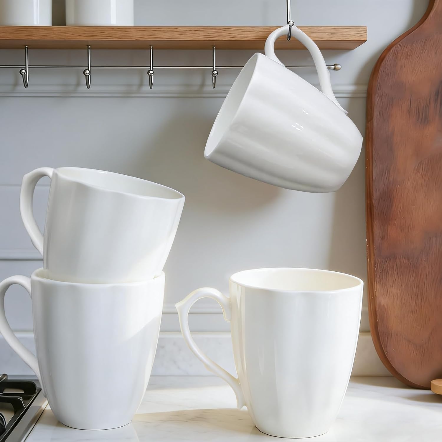 Fine Bone China Coffee Mugs Set of 4(15 oz), Pumpkin Shaped Mugs, Ceramic Tea Cups, DIY Gift, Festival, Oven Microwave Dishwasher Safe - Image 4