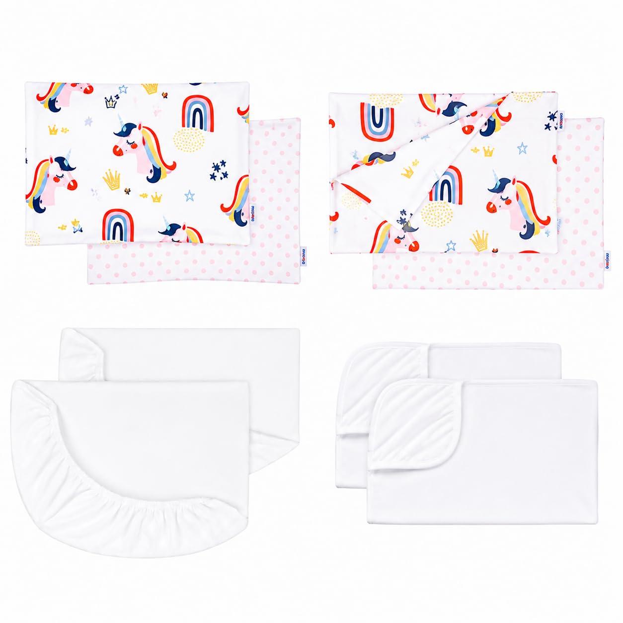 FlyIdeas Next 2 me Spannbettlaken Beistellbett Baby 83x50 cm, 8 STK - Komplett-Set mit wasserdichte Matratzenschoner für Baby Beistellbetten Next to me und Matratzen 50x83 und ähnlich, 100% Baumwolle