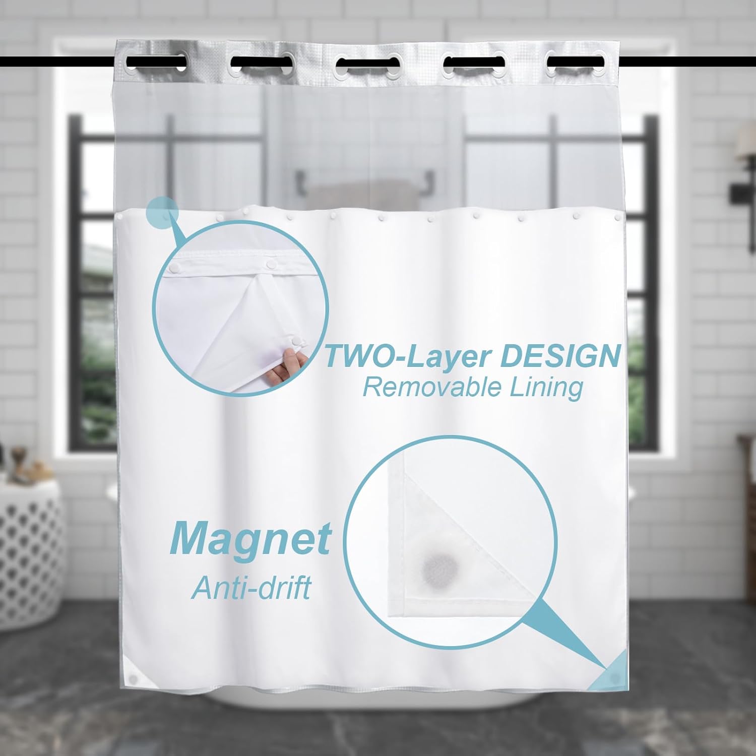 Turtle Funny Shower Curtain for Bathroom, Waterproof Waffle Beach Ocean Coastal Shower Curtain with Snap in Fabric Liner Set, Heavy Duty Shower Curtains Hotel Spa Luxury Polyester 72Wx74H No Hook