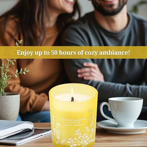 Miniatura 6 de Vela de soja de vainilla y mandarina de coco  Velas de lujo para el hogar  Vela grande con mecha de madera de 10.6 onzas  Vela relajante de