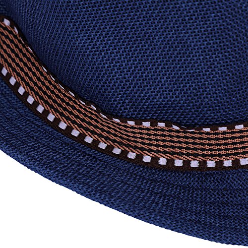 Kid's Short Brim Fedoras Sun Hats Linen Trilby Panama Jazz Beach Hat Summer UPF50+ Vintage 1920s Anti-UV Cap with Band 7