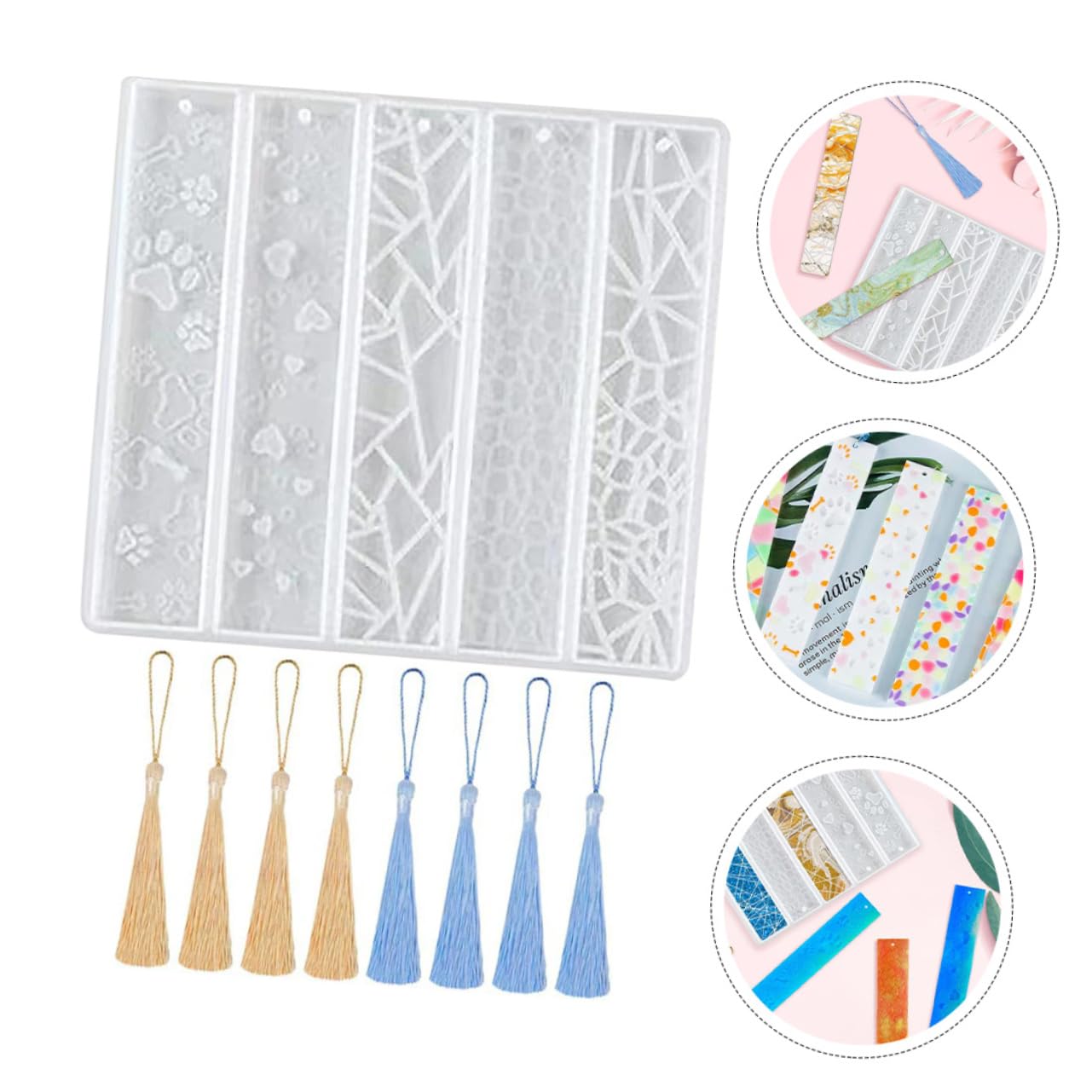 LIFKOME 4 Ensembles Moule à Signet Silicone Non Adhésif DIY avec Glands de Formes pour Artistiques Résine Époxy et Accessoires de Fournitures Scolaires