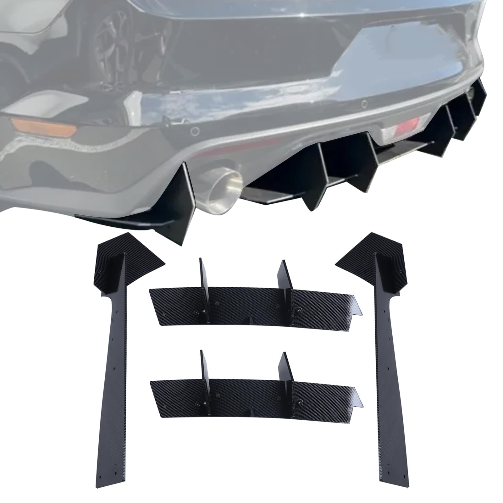 vks Carbon Fiber Black Rear Bumper Lip Diffuser Extension Cover for Ford Mustang 2015 2016 2017 2018 2019 2020 2021 2022 2023