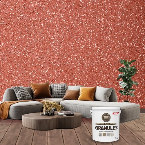 Image of The Decor Co. Marble Texture Wall & Floor Paint with 3D Designer Stone and Granite Luxury Finish Washable Water Resistant Acrylic Emulsion for Interior Exterior Home Decor DIY (1Pc, Granuls Red, 5kg)