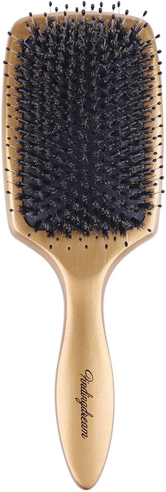 Natural Boar Bristle Hair Brush Premium Wooden Paddle Brush – Add Shine and Improve Hair Texture