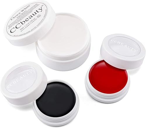 Miniatura 8 de CCbeauty Kit de maquillaje profesional de payaso, color blanco, negro y rojo, 6 pinceles, nariz roja para Halloween, efectos especiales, esqueleto,